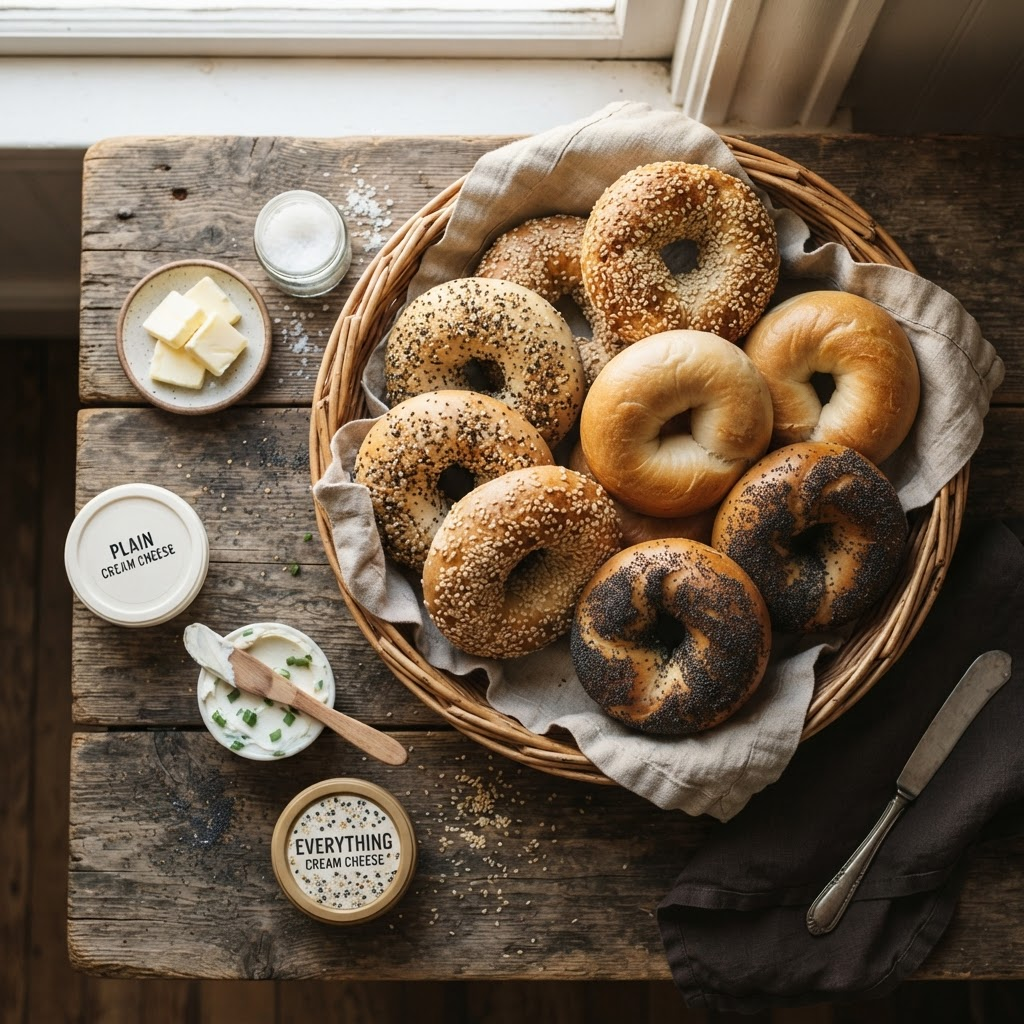 Assortment of fresh NY-style bagels