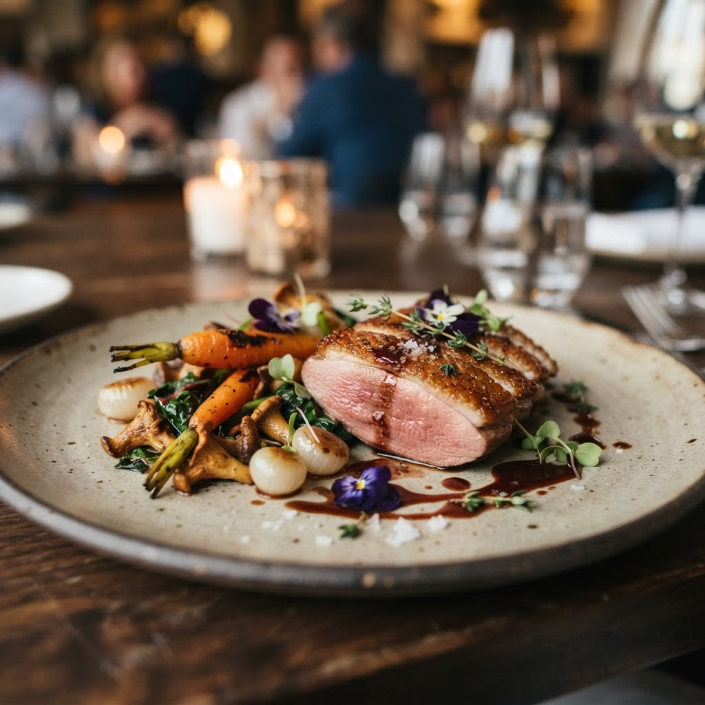An elegant plated fine-dining entree